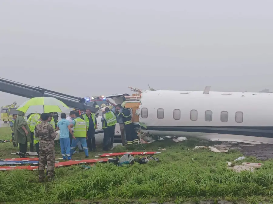 A Private Jet Skids and Crashes leaving 8 People Injured